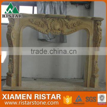 High quality natural yellow marble fireplace surround mantel RST-FP-K009