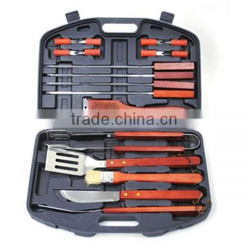 BQ-0002 18 pcs hard wood handle BBQ tool set