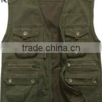 fashion mens zip up no collar fishing Vest