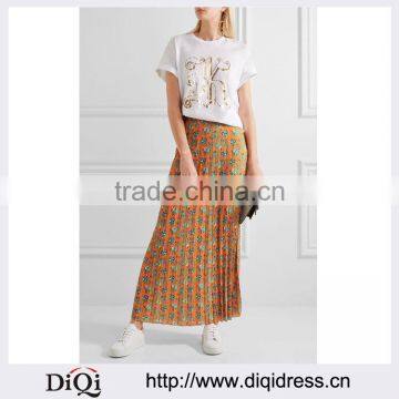 Wholesale Women Apparel Simple Style Pleated Floral-print Crepe Maxi Skirt(DQE0397SK)