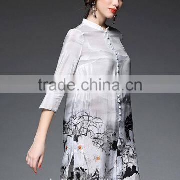 2016 Newest Summer Woman White Long Chinese Silk Shirts OEM Service photo-3