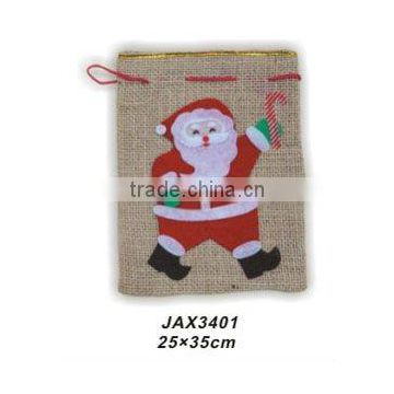 Linen x'mas bag with snowman patch