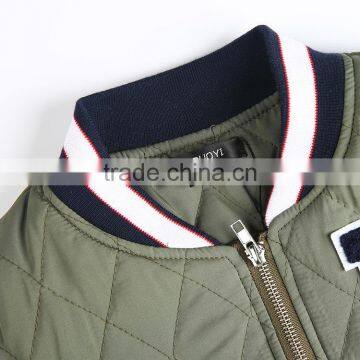 HAODUOYI Women Warm Solid Letter Embroidery Lattice Street Zipper Bomber Jacket photo-4