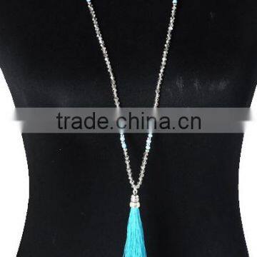 Fashion Turkey Seed Bead Chain Jewely Long Fabric Tassel Necklace