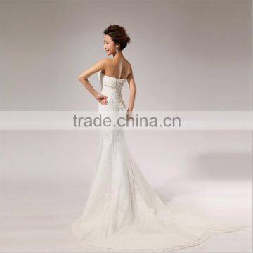 2017 Fashion Custom Lace Halter Wedding Dress Shoulder off Tie Back Dress Fishtail Wedding Evening Dress photo-5