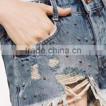 2016 Custom Fashion Rivet Ripped Apparel Young Girl Summer Sexy Women Jeans Shorts Short Pants Half Pants Cotton Girls photo-2