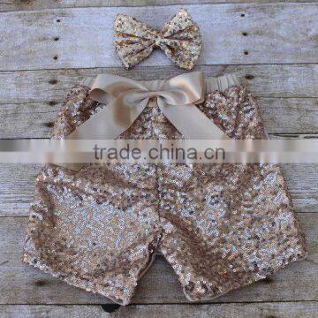 Fashion Newborn Baby Clothes Kids Girls Gold Sequin Matching Shorts With Bow Children Leggings