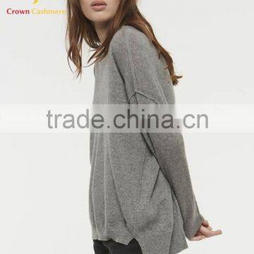 Women Grey Crew Neck Cashmere Sweater Knitting Pattern Free photo-4