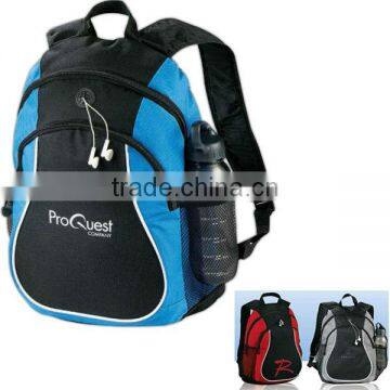 Coil Backpack - has a large zippered main compartment with headphone port, padded back panel and comes with your logo.