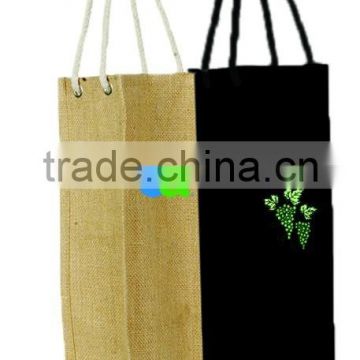 Eco-Friendly Single Wine Bottle Jute Bag - made from organic jute, features rope handles and comes with your logo.