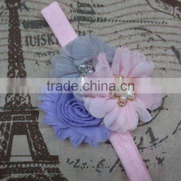 China Wholesale Pearl Button Centered Flower Hairband, Baby Girls Flower Hair Accessories photo-3