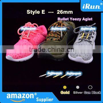 (MOQ:100pcs) Shoelace 26mm Bullet Metal Ends Aglet Tip Replacement for Shoe Lace - Gun Black/Gold/Silver Color Bullet Metal Tips photo-6