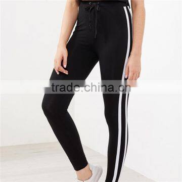 2018 Women Sports Stretchy Drawstring Waist Side Striped Leggings photo-2