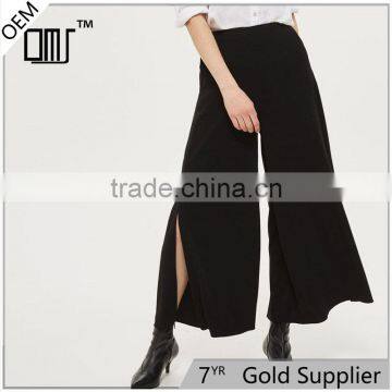 Chic wide leg side split palazzo trousers black slack pants for ladies