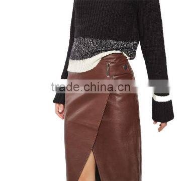 2017 OEM Spring Elegant Snap Wrap Midi Faux Leather Skirt photo-2