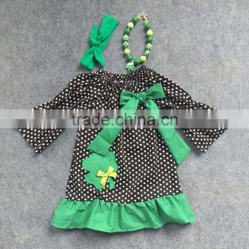 2016 St.Patrick Dresses Cottom Black/green Dot Dress New Arrival Full Stock 3 Pieces With Matching Necklace And Headband Set
