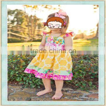 Wholesale boutique tutu dress fashion flutter sleeve floral print bikini girl school baby summer clothes