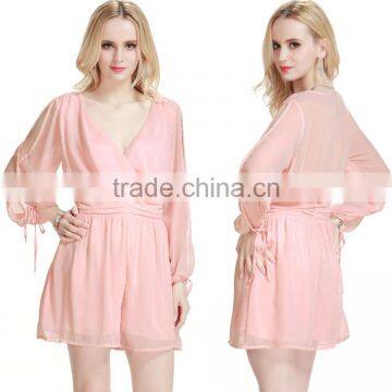 2016 Fashion oem v neck women dress one pieces chiffon sexy casual jumpsuits for wholesale