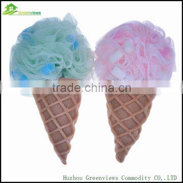 New fashion ice cream bath sponge body exfoliating PE mesh sponge bath flower cleaning sponge