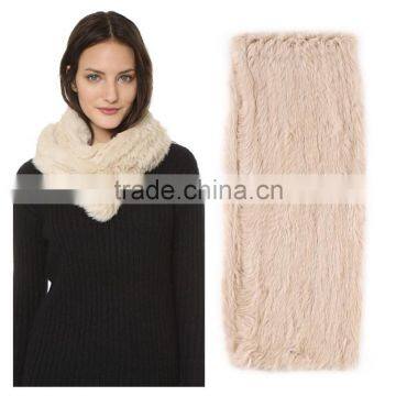 SJ616-01 25CM*135CM Fashion Plain Dyed Knitting Girls' Rabbit Snood Fur Scarf