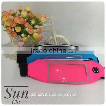2017 unisex gender LED sport elastic waist bag outdoor reflective belt waist pack with transparent touch screen window