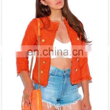 Outdoor Fashion New View Ladies Bright Orange Tweed Blazer Jacket photo-2