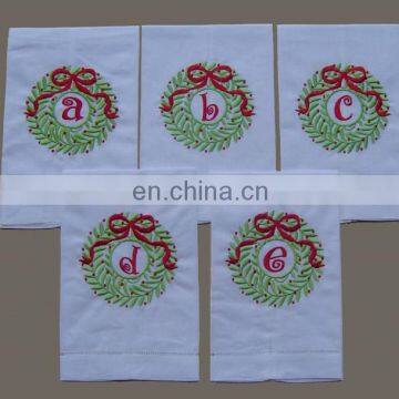 satan embroidery linen tea towel with hand ladder hemstitch