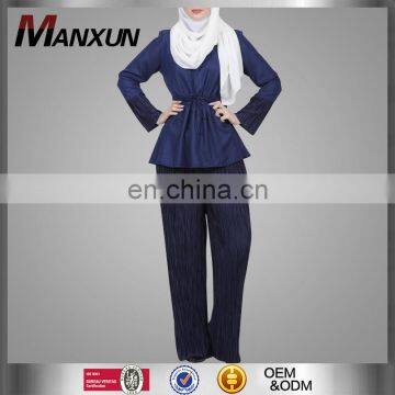 Latest Navy Blue Top And Pants Nice Fabric Women Suits Malaysia Baju Kurung 2017