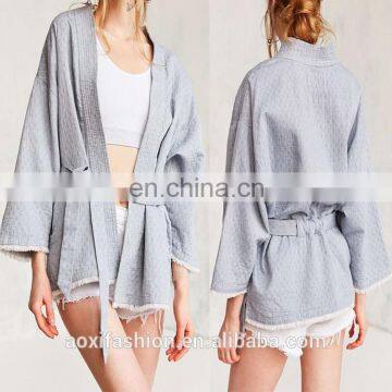 2017 new arrivals wholesale clothing Blue Chambray Robe Jacket women coat jacket