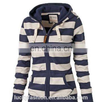 2016 BAIYIMO Latest Fashion Women Plain Zipper Spring Striped Hooded Jacket