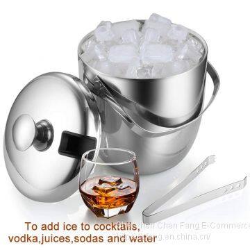 Insulated Ice Bucket,Stainless Steel Double Wall Ice Bucket With Lid and Tongs,2.8-Litre,Silver photo-3