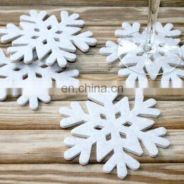 5mm Thickness White Snowflake Shape Wool Felt Christmas Coasters for Winter Holiday Decor photo-7