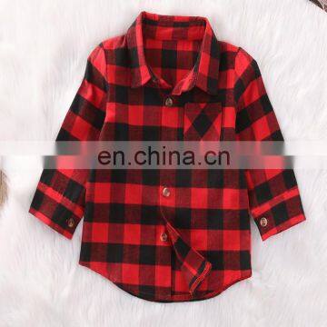 Christmas Boy Girl T-shirt Grid Tops Autumn Winter Children Red Long Sleeve Tees Holiday Kids Clothing photo-3