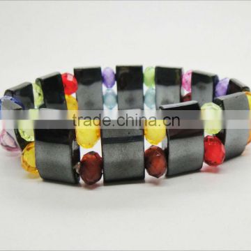 Fashion magnetic spacer bracelet with white mix colors round plastic beads