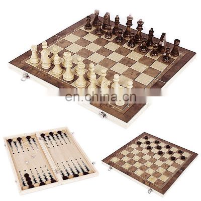 Wholesale Sale Wooden Chessboard Chess Board Folding  Child Custom Chess Backgammon 3 In 1 Set