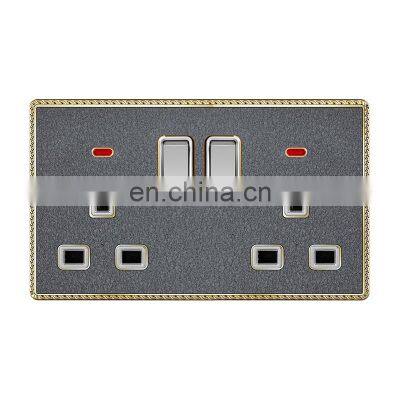 UK Standard 6-Pin Wall Socket With Double Switch And Led Light 146mm*86mm Acrylic Panel Sockets And Switches Electrical 13A