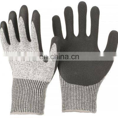 High Performance Cut Level 5 13G HPPE Sandy NItrile Double Dipped Cut Resistant Safety Work Gloves