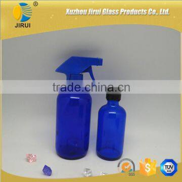 500ml &250ml blue boston round glass bottle with trigger sprayer /screw cap