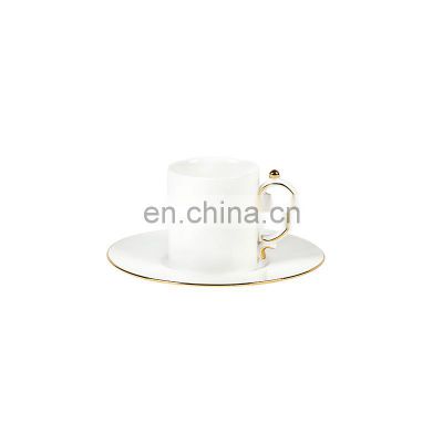 Luxury White Glazed modern ceramic wholesale gold mug porcelain fine bone china coffee tea cups and saucers Set