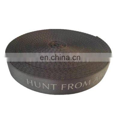 Eco-friendly 25-50mm Logo Custom Black Silk-screed Printed Polyester /nylon Webbing Tape Strap Ribbon for Outdoor Garment photo-2
