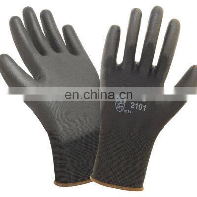 Reusable 13G Black Nylon Lining Black Polyurethane PU Coated Protective Work Gloves EN420