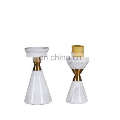 Home Decoration Candlestick Hourglass Shape Marble Aluminum Durable Candle Holders Vase