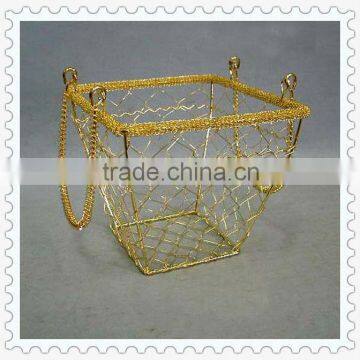 golden square handmade chicken wire basket with handles