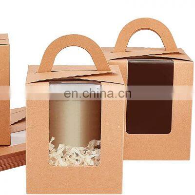 Cupcake Cowhide Gift Box With PVC Window Extension Handle Bakery Halloween Christmas Wedding Party Box with Handle