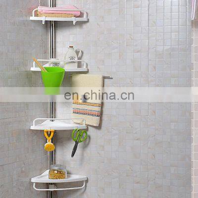 4 Layer Tension Pole Shower Corner Rack Metal Bathroom Corner Shelf Telescopic Shower Caddy Stand With Towel Rod photo-3