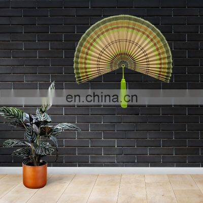 Hot Selling Green Hand Woven Bamboo Fan Wall Hanging With Tassels High Quality Cheap Wholesale Made in Vietnam