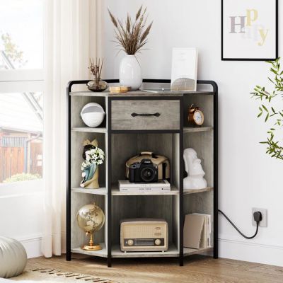 Side cabinet living room modern creative storage cabinet iron wood structure with lights with corner rack can be customized