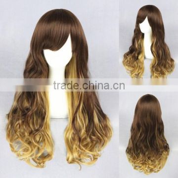 High Quality 65cm Medium Long Wave Blond&Gold Mixed Lolita Synthetic Anime Wig Party Wig