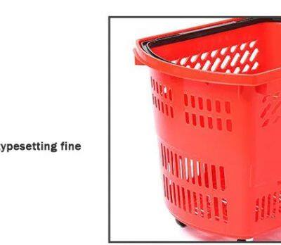 Plastic Supermarket Shopping Basket With Telescopic Handle With Wheels Plastic Crate photo-3