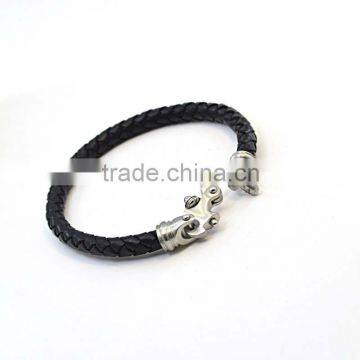 Stainless Steel Lock Bracelets for Women Genuine Black Leather Bracelets photo-5